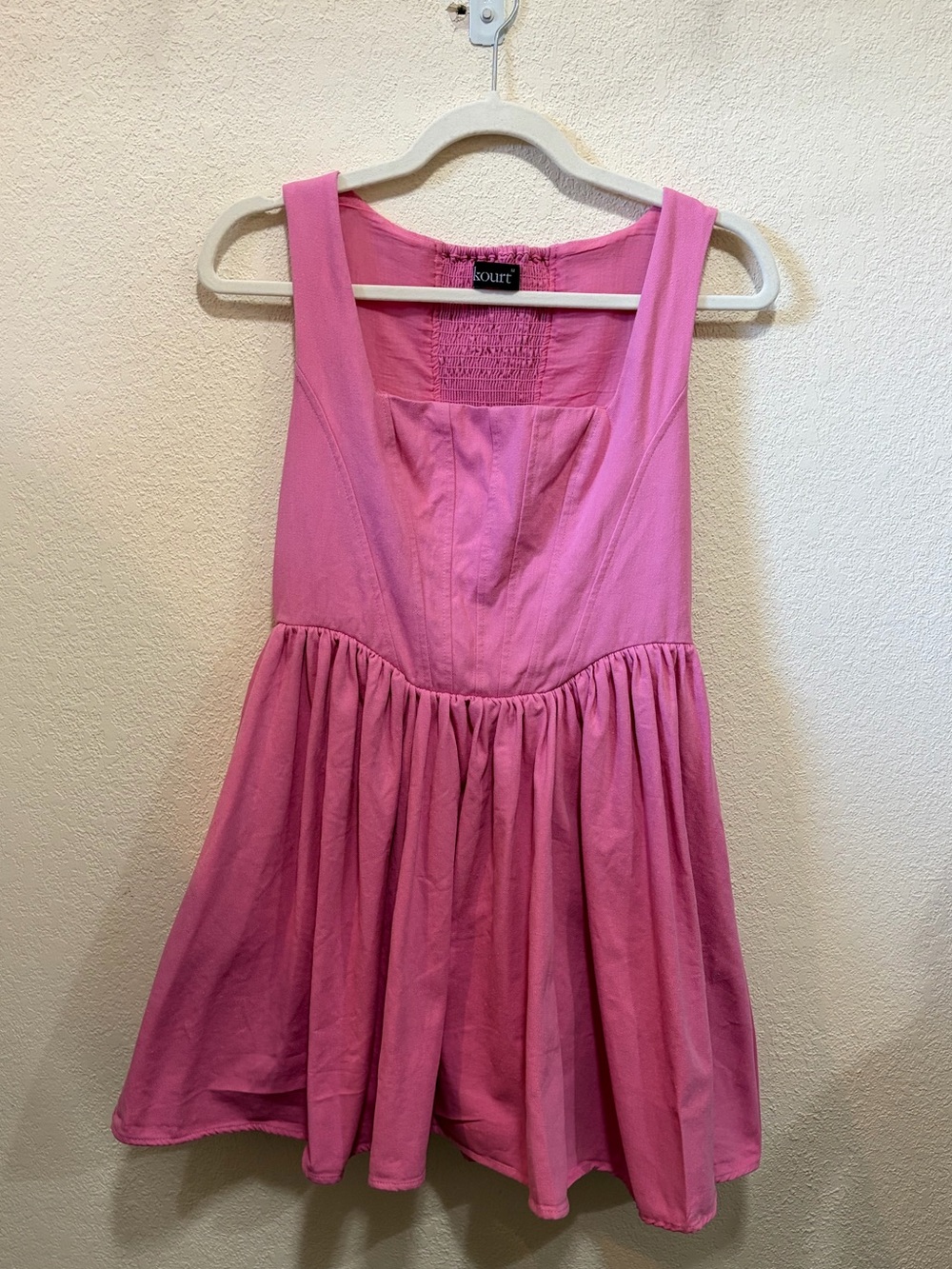 Kourt Lele Pink Denim Corset Pleated Mini Dress Size M Smocked Fit & Flare